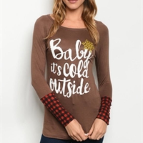 Long Sleeve Tee Brown " Baby its cold outside" - Picture 1 of 2